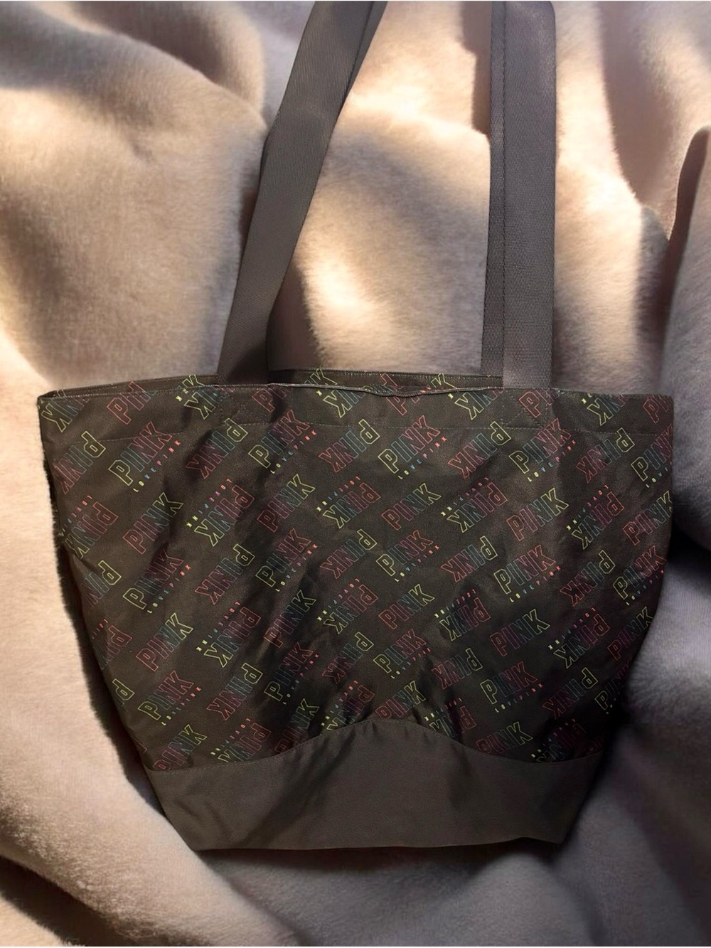 PINK Victoria's Secret Black Tote with Multicolor Logo Print